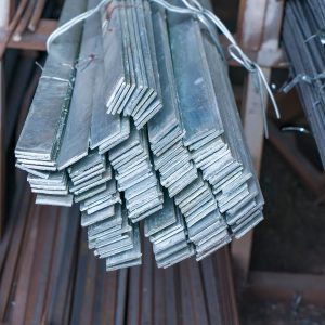 stack of stainless steel flat bar in Factory warehouse